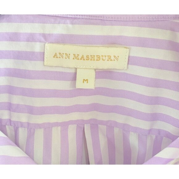 Ann Mashburn Boyfriend Shirt Sz M Lavender White Stripe Button Down - Picture 3 of 16